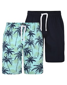 Bigdude – Shorts im Doppelpack, Marineblau/Allover-Palmen-Print